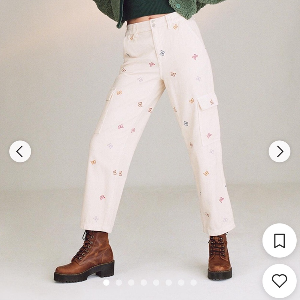 PacSun cream corduroy elastic waist embroidered cargo pants.